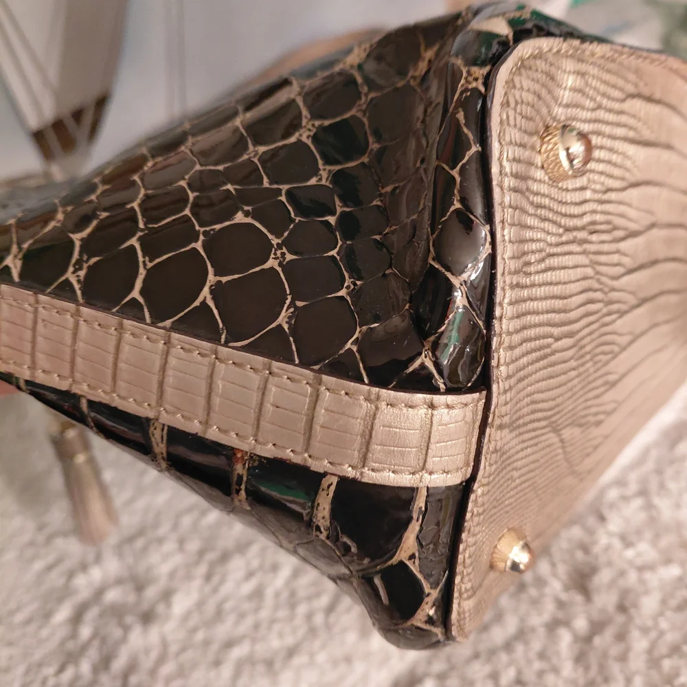 Brahmin Black and Gold Croc-Embossed Tote with Tassel - Picture 11 of 16